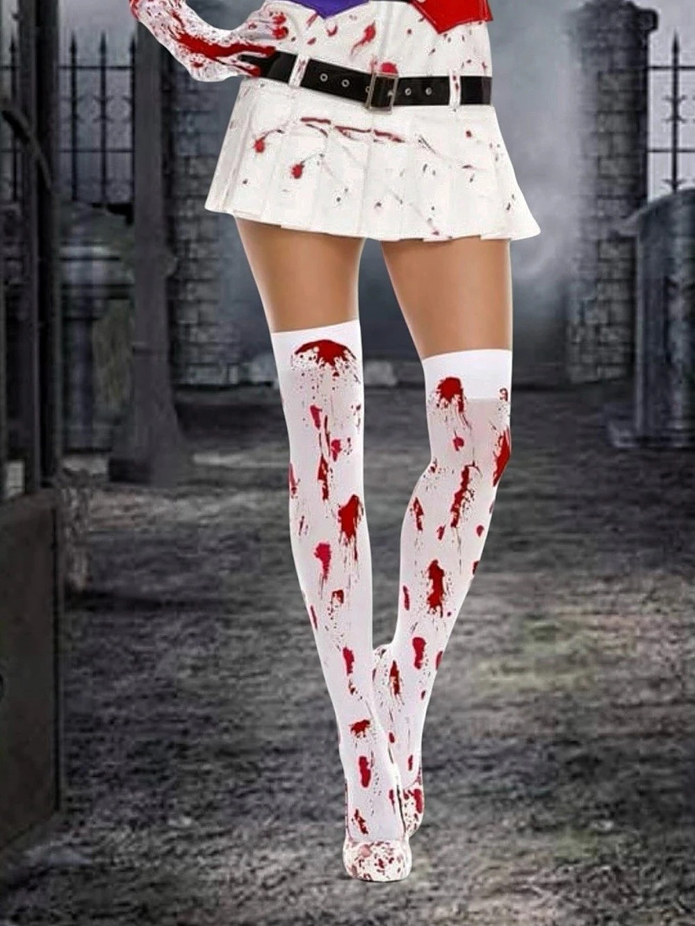 $5 Add-on | Halloween Bloody Knee-High Socks in White & Red